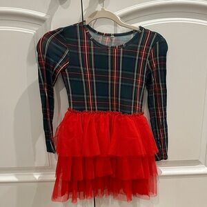 Posh Peanut Girls Dress Plaid Top with Red Tulle Tiered Skirt